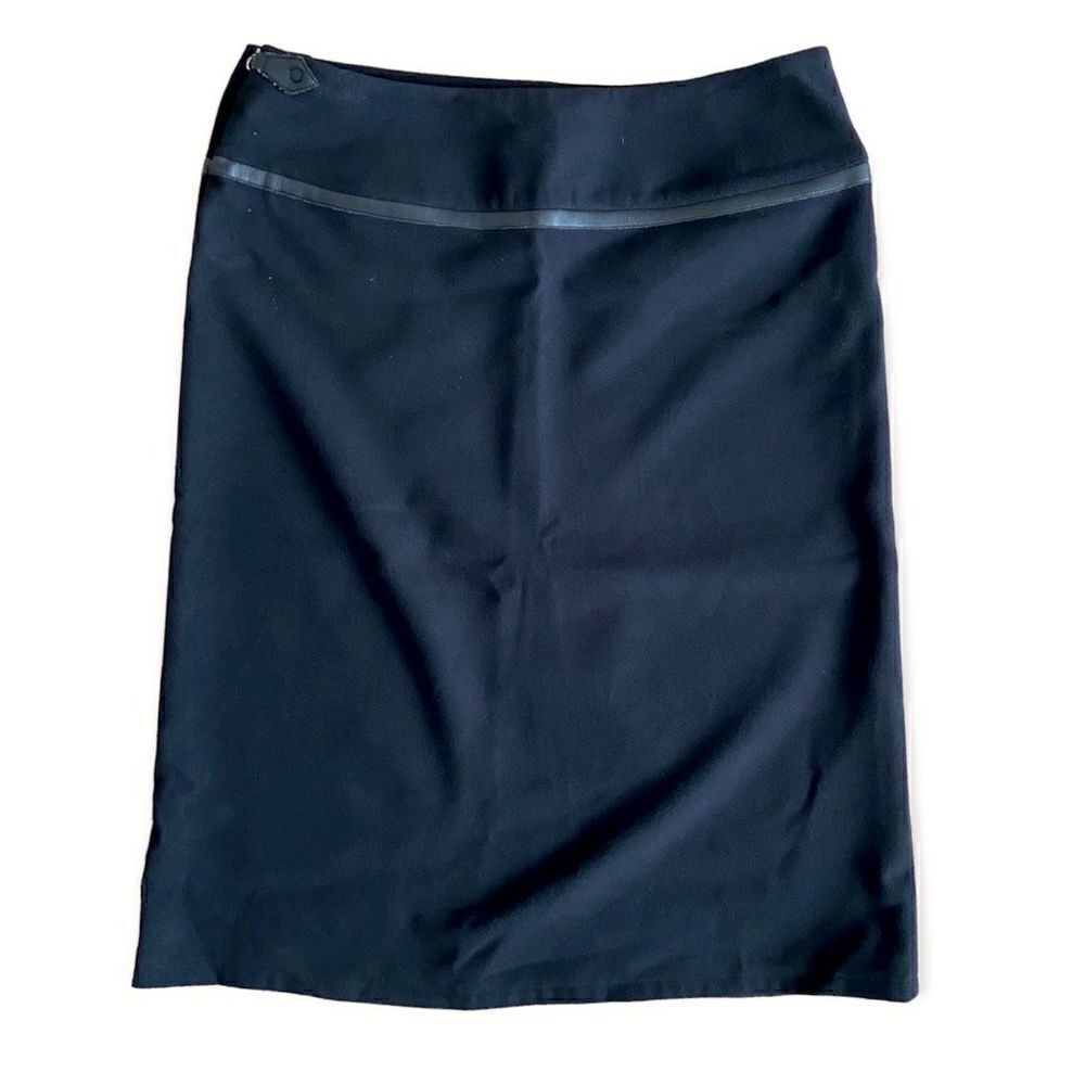 Max Studio Black Faux Leather Trim Professional Skirt 4 - Picture 2 of 8